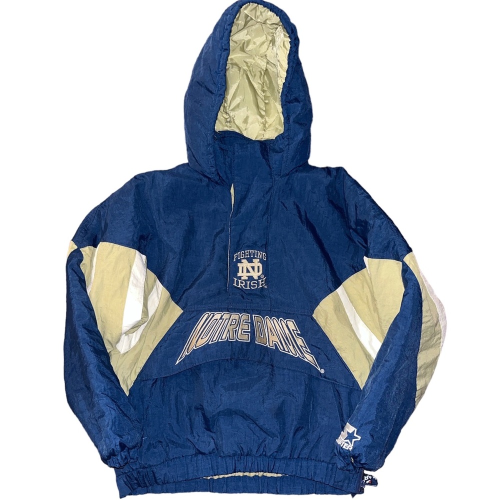 STARTER Notre Dame Navy and Gold Pullover Windbreaker Hoodie